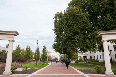 Campus shot students walking
