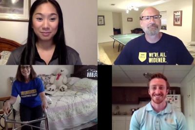 A captured computer image of students and faculty holding a telehealth appointment.