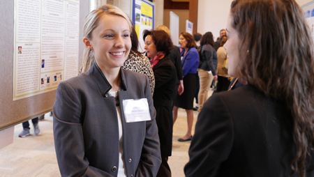 Two students discussing research during Widener's Research Symposium