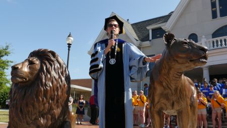 Dr. Wollman speaking at Freshman Convocation