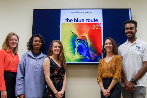 students with blue route anniversary cover