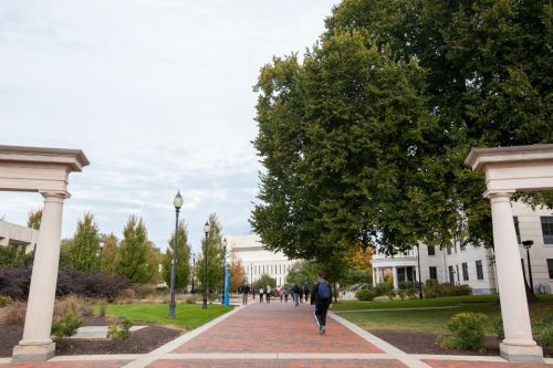 Campus shot students walking