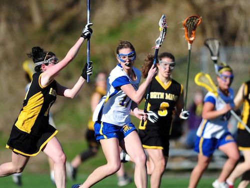Students playing field hockey
