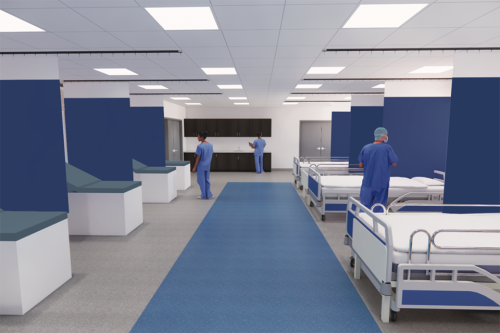 Artist rendering of the physician assistant lab with patient exam tables and beds